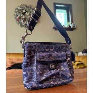 Vintage Coach Swingpack Crossbody Navy and Sparkly Silver Canvas Bag